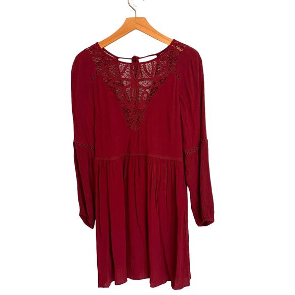 American Eagle Mini Dress XS Boho Dress Open Back Crochet Lace Peasant Gauzy - Picture 13 of 13